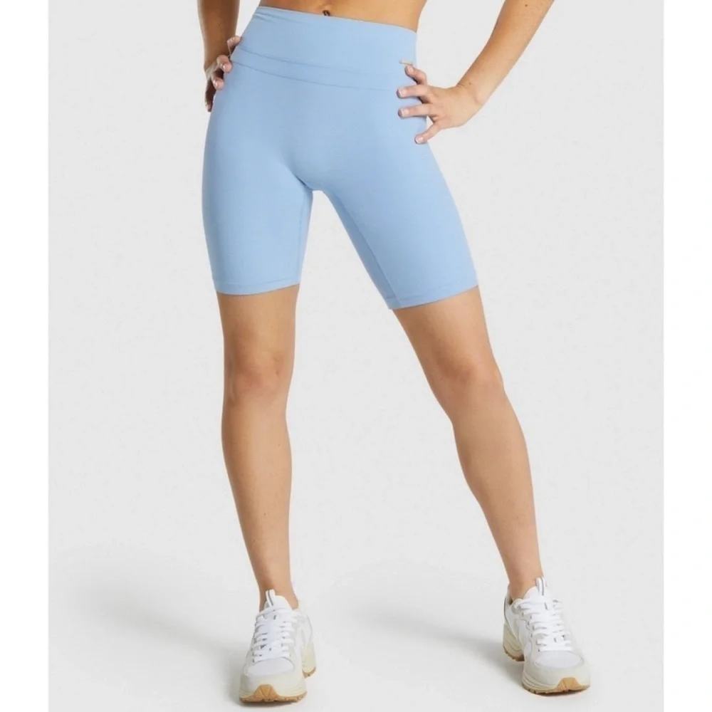 GymShark x Whitney Simmons Cycling Shorts Womens Small Sky Blue Metal Tab